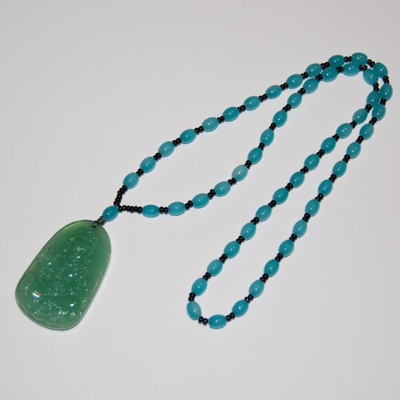 Buddha Necklace,Glass Beaded Necklace,Party Necklace,Sweater Necklace - Picture 2 of 2